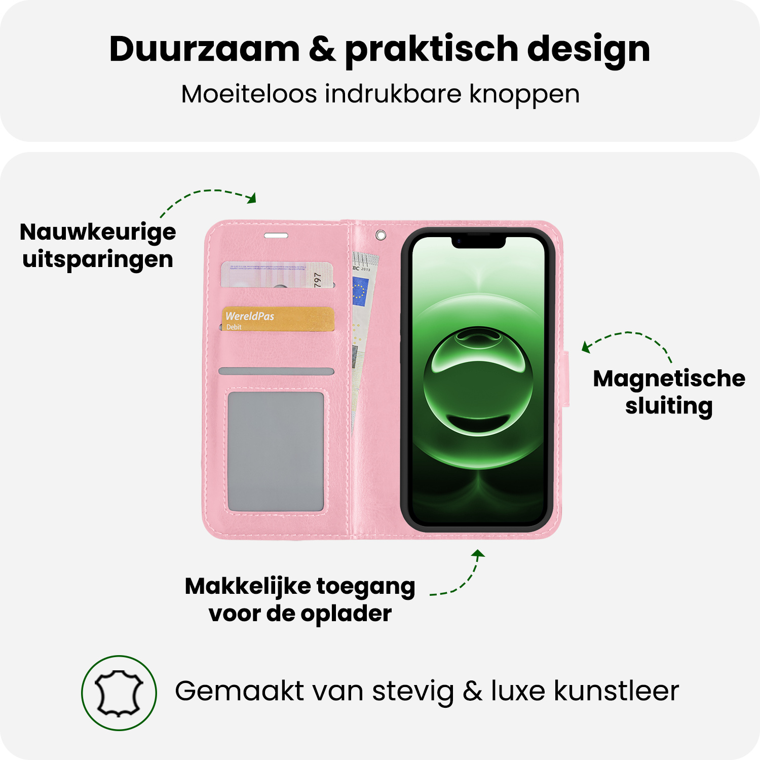 BASEY. BASEY. iPhone 16E Hoesje Bookcase Met Screenprotector - Lichtroze