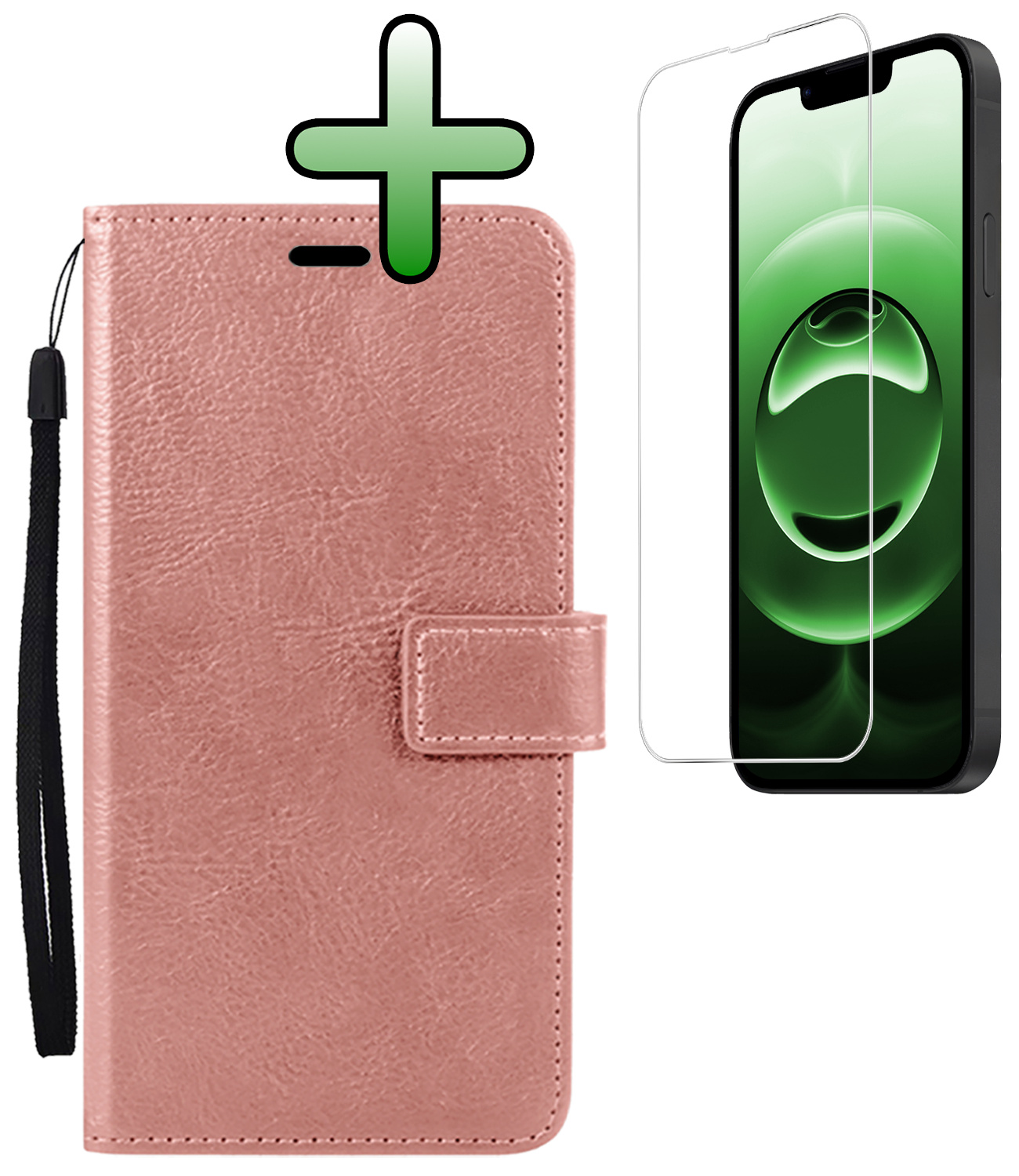 BASEY. BASEY. iPhone 16E Hoesje Bookcase Met Screenprotector - Rose Goud