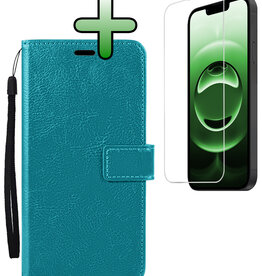 BASEY. BASEY. iPhone 16E Hoesje Bookcase Met Screenprotector - Turquoise