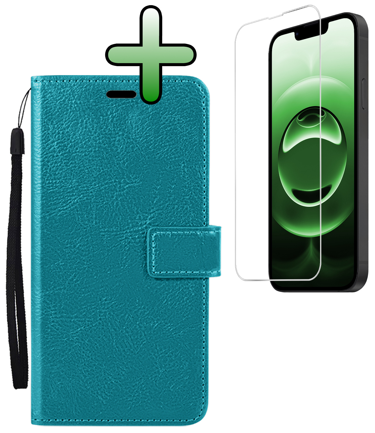 BASEY. BASEY. iPhone 16E Hoesje Bookcase Met Screenprotector - Turquoise