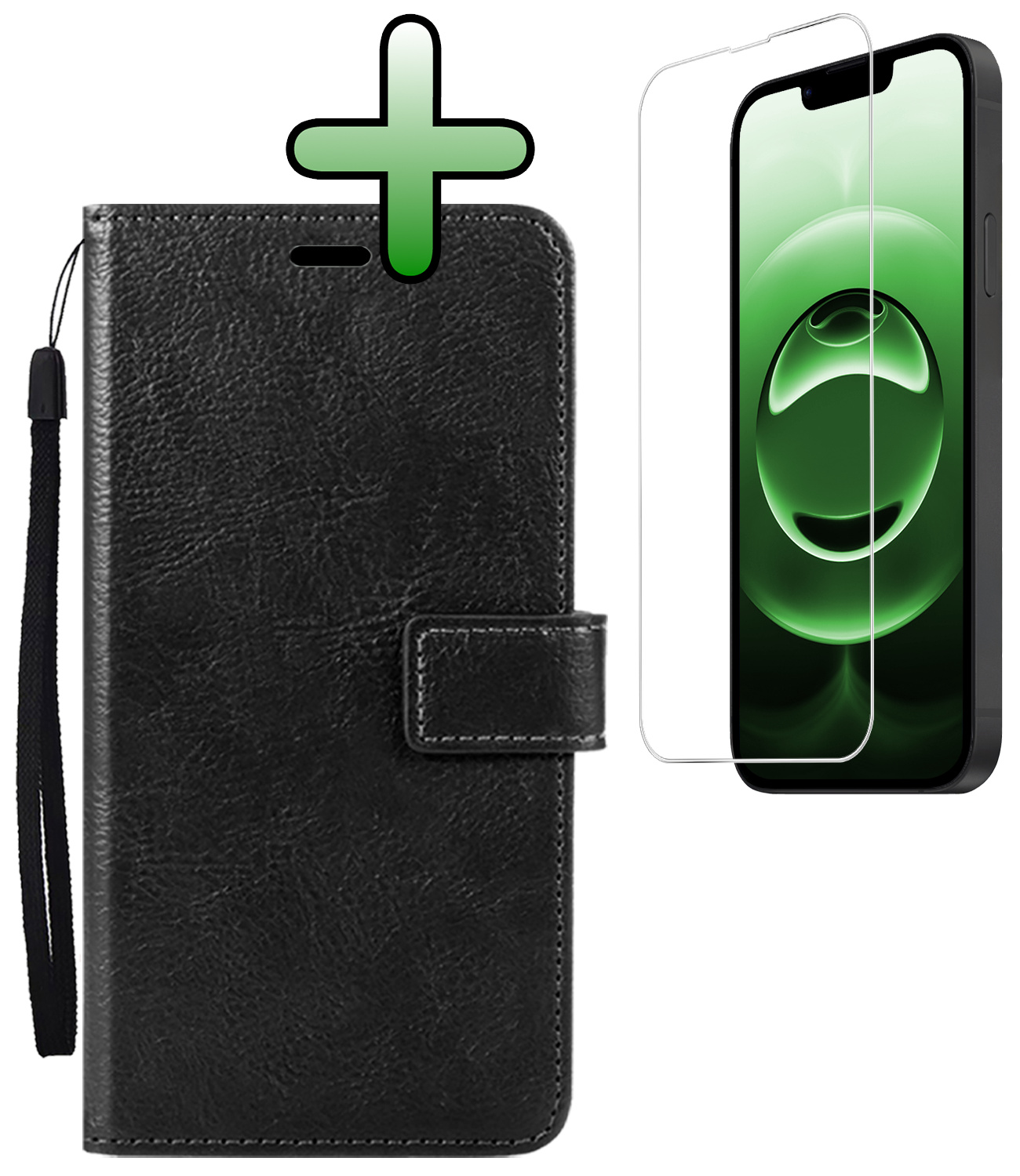 BASEY. BASEY. iPhone 16E Hoesje Bookcase Met Screenprotector - Zwart