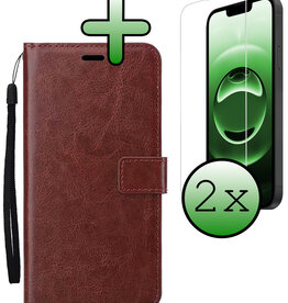 BASEY. BASEY. iPhone 16E Hoesje Bookcase Met 2x Screenprotector - Bruin