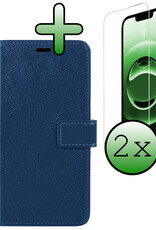 BASEY. BASEY. iPhone 16E Hoesje Bookcase Met 2x Screenprotector - Donkerblauw