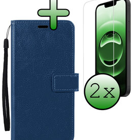 BASEY. BASEY. iPhone 16E Hoesje Bookcase Met 2x Screenprotector - Donkerblauw