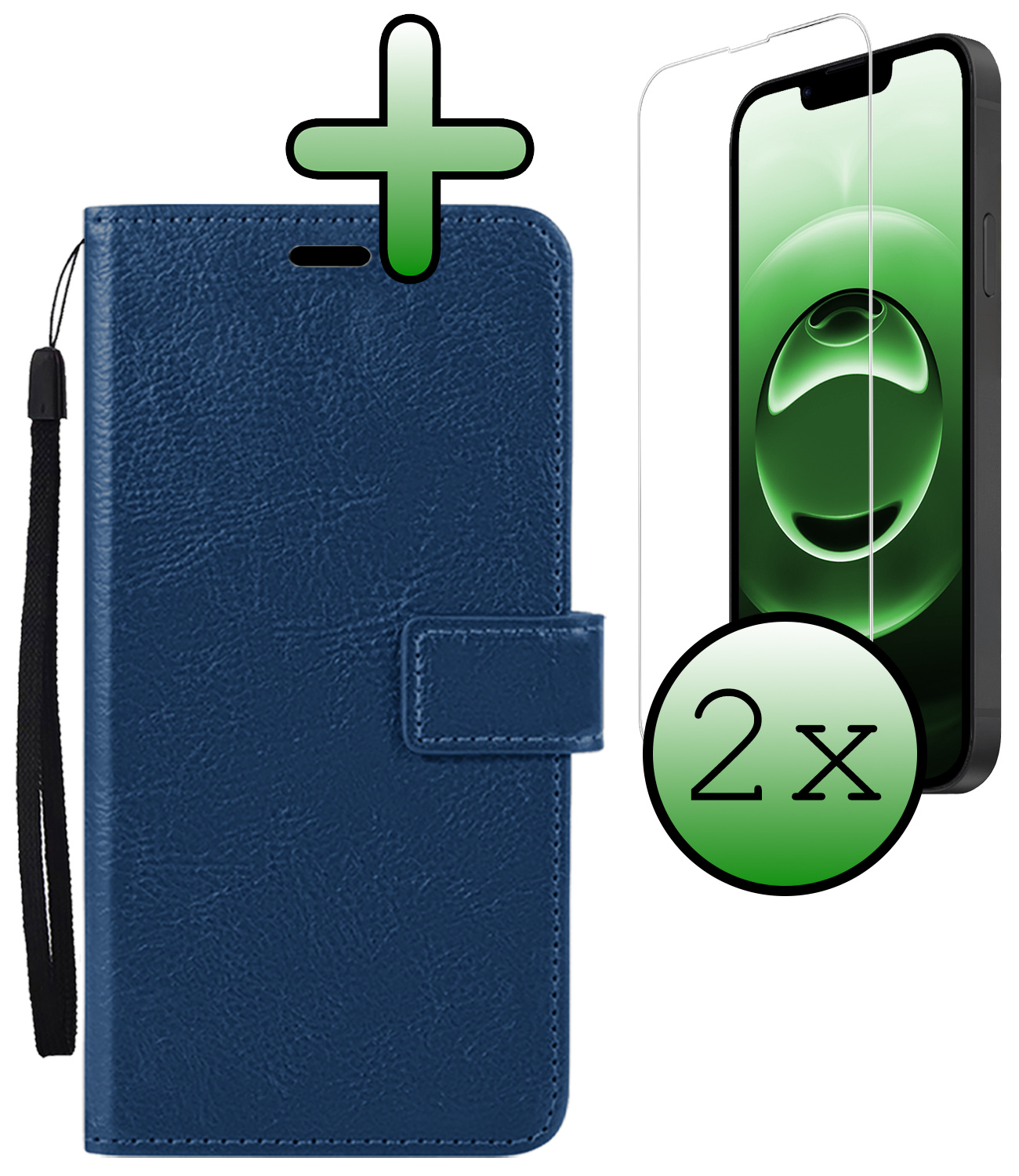 BASEY. BASEY. iPhone 16E Hoesje Bookcase Met 2x Screenprotector - Donkerblauw