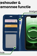 BASEY. BASEY. iPhone 16E Hoesje Bookcase Met 2x Screenprotector - Donkerblauw