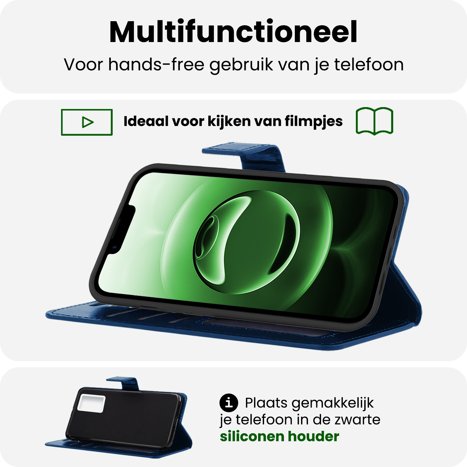 BASEY. BASEY. iPhone 16E Hoesje Bookcase Met 2x Screenprotector - Donkerblauw