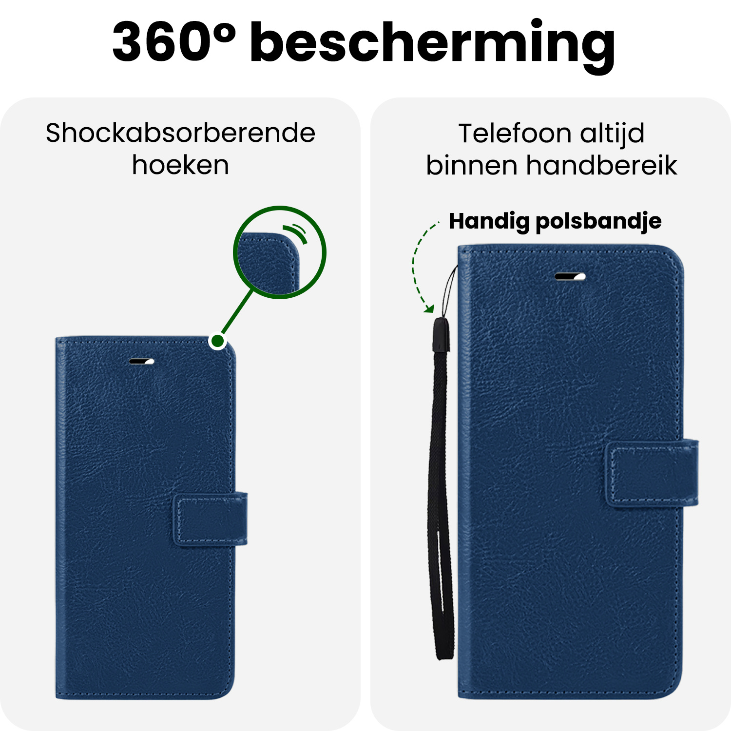 BASEY. BASEY. iPhone 16E Hoesje Bookcase Met 2x Screenprotector - Donkerblauw
