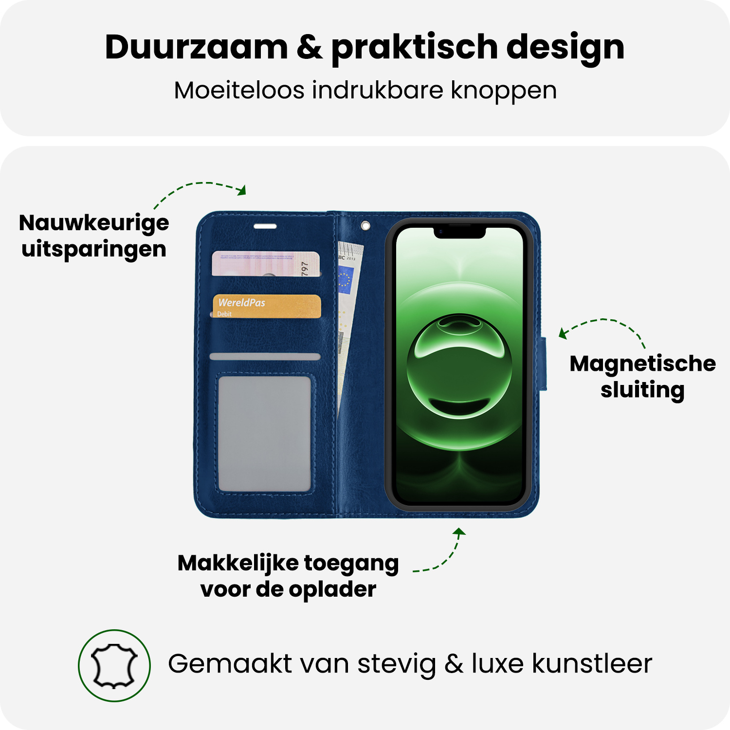 BASEY. BASEY. iPhone 16E Hoesje Bookcase Met 2x Screenprotector - Donkerblauw