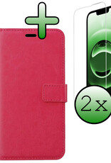 BASEY. BASEY. iPhone 16E Hoesje Bookcase Met 2x Screenprotector - Donkerroze