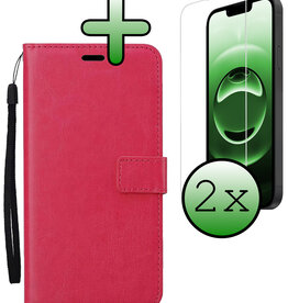 BASEY. BASEY. iPhone 16E Hoesje Bookcase Met 2x Screenprotector - Donkerroze