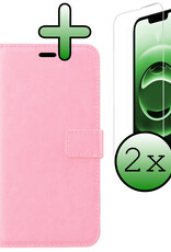BASEY. BASEY. iPhone 16E Hoesje Bookcase Met 2x Screenprotector - Lichtroze