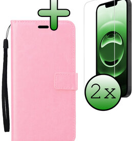 BASEY. BASEY. iPhone 16E Hoesje Bookcase Met 2x Screenprotector - Lichtroze