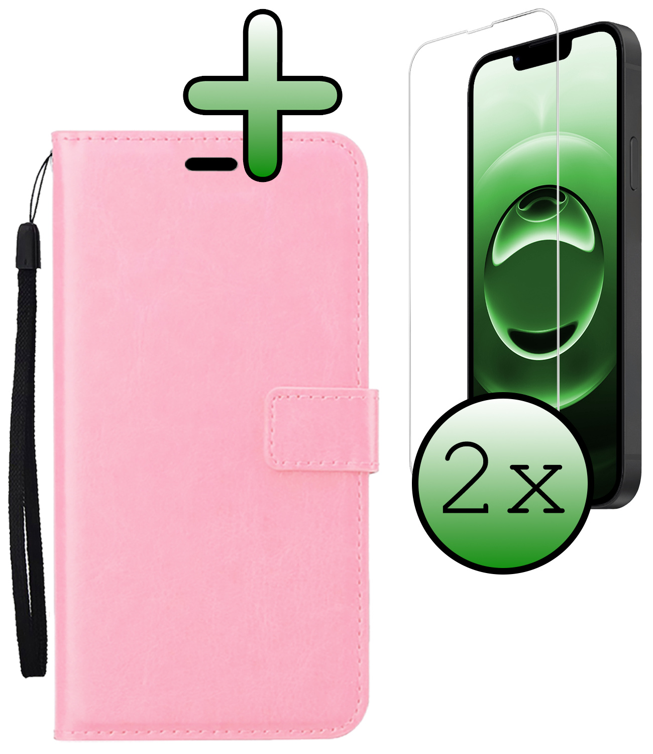 BASEY. BASEY. iPhone 16E Hoesje Bookcase Met 2x Screenprotector - Lichtroze