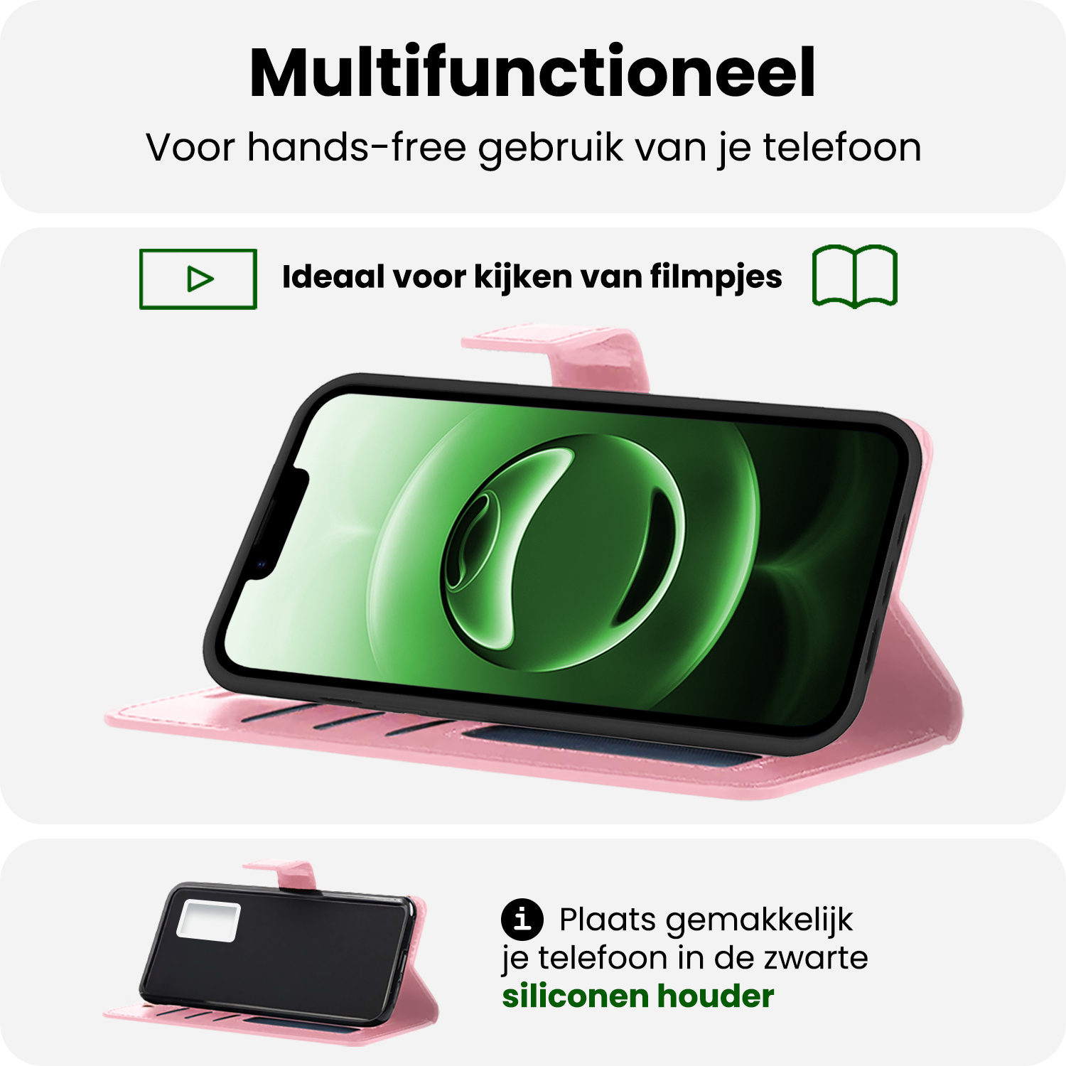 BASEY. BASEY. iPhone 16E Hoesje Bookcase Met 2x Screenprotector - Lichtroze