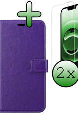 BASEY. BASEY. iPhone 16E Hoesje Bookcase Met 2x Screenprotector - Paars