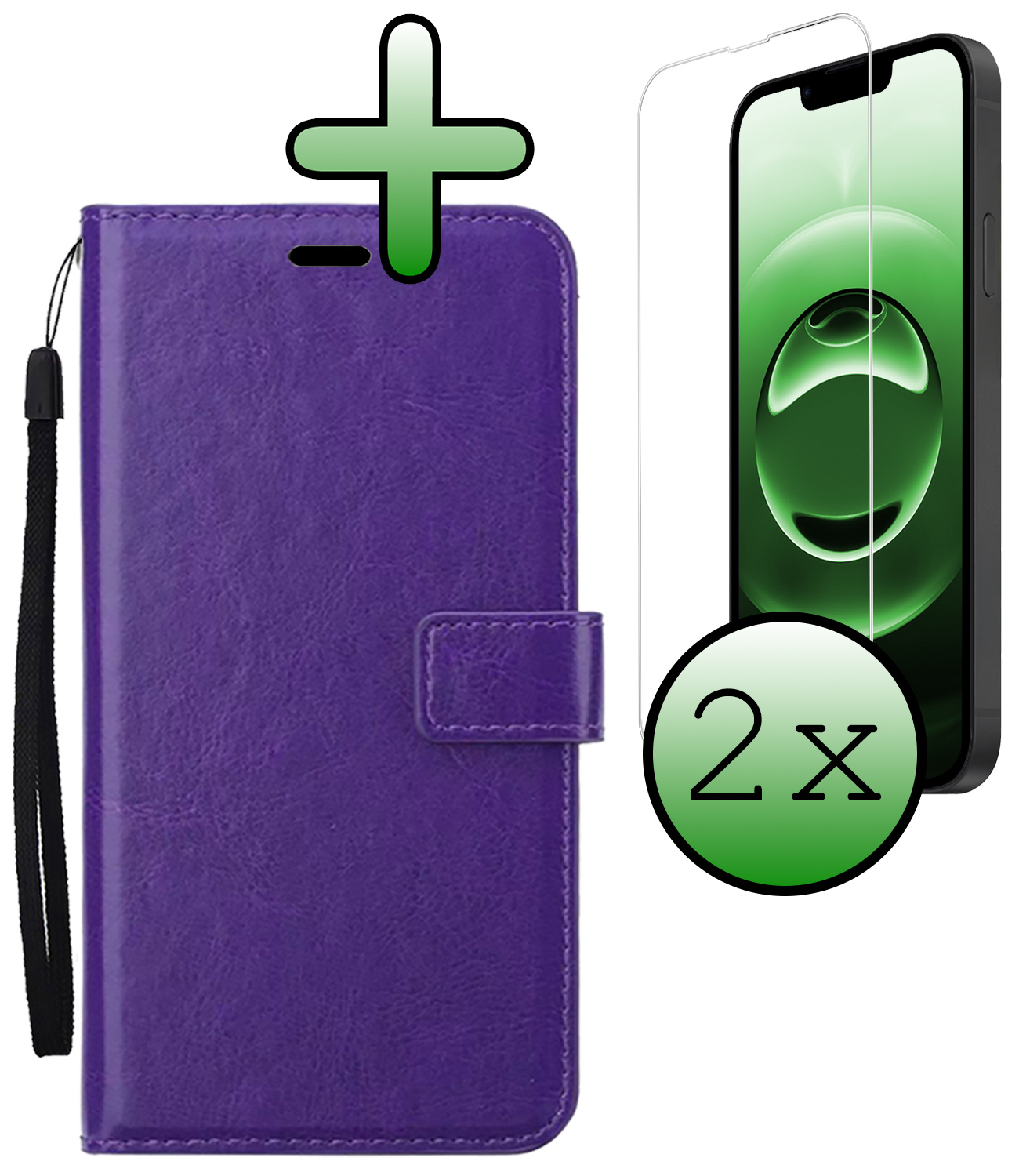 BASEY. BASEY. iPhone 16E Hoesje Bookcase Met 2x Screenprotector - Paars