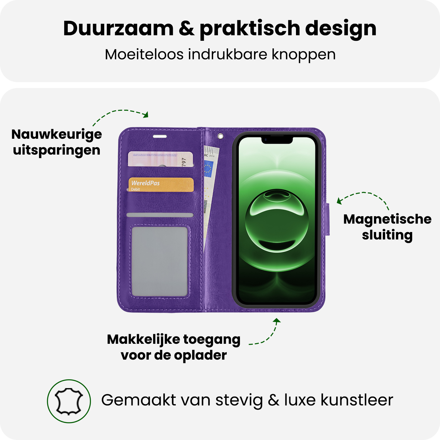 BASEY. BASEY. iPhone 16E Hoesje Bookcase Met 2x Screenprotector - Paars