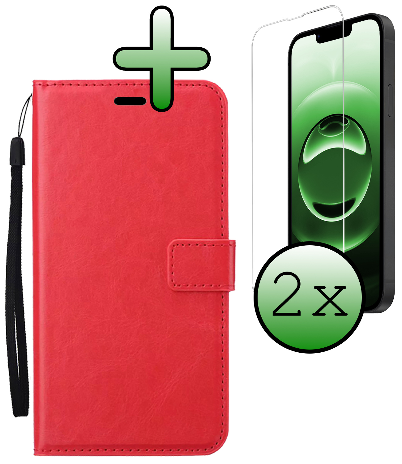 BASEY. BASEY. iPhone 16E Hoesje Bookcase Met 2x Screenprotector - Rood