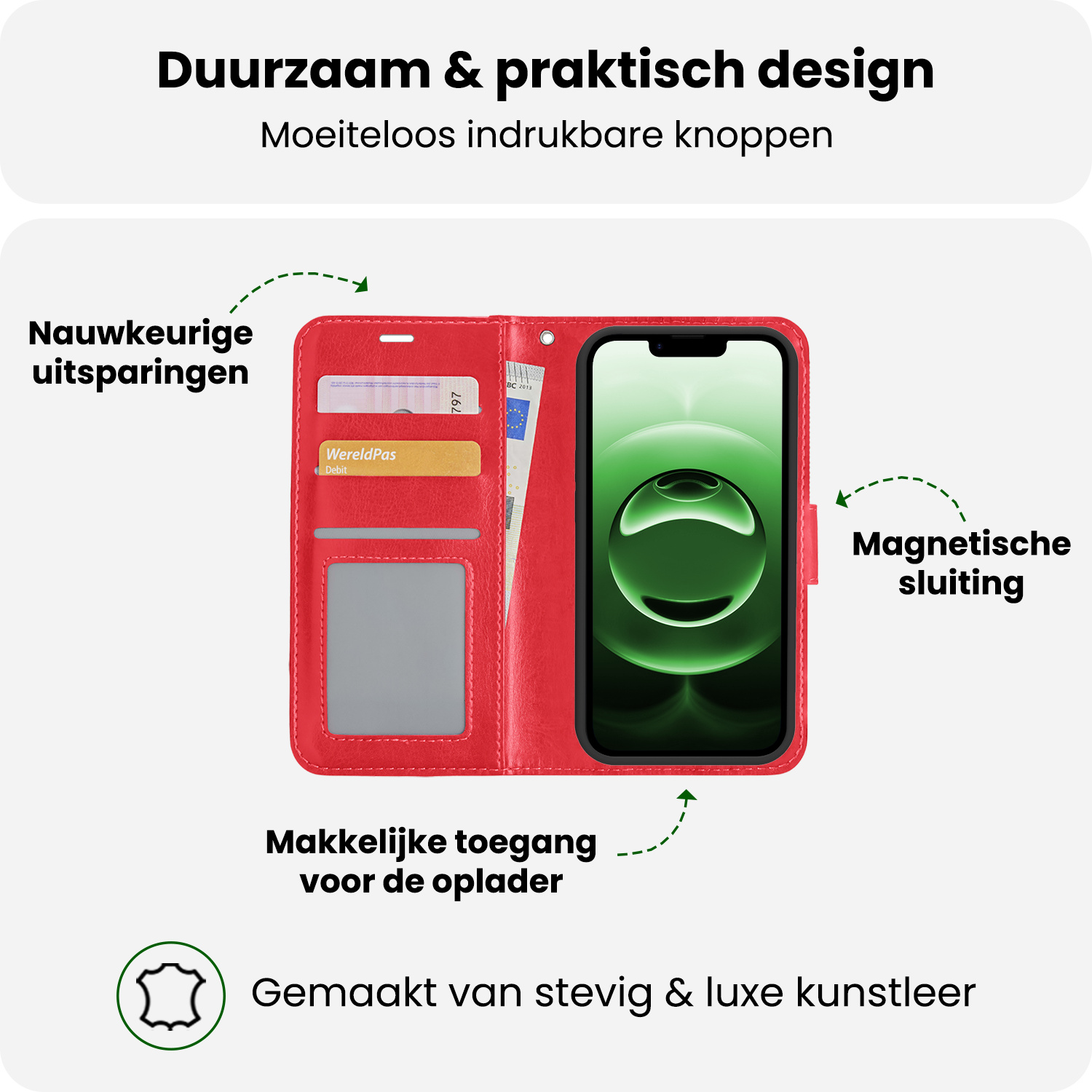 BASEY. BASEY. iPhone 16E Hoesje Bookcase Met 2x Screenprotector - Rood
