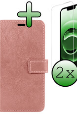 BASEY. BASEY. iPhone 16E Hoesje Bookcase Met 2x Screenprotector - Rose Goud