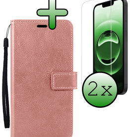 BASEY. BASEY. iPhone 16E Hoesje Bookcase Met 2x Screenprotector - Rose Goud