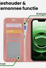 BASEY. BASEY. iPhone 16E Hoesje Bookcase Met 2x Screenprotector - Rose Goud