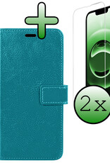 BASEY. BASEY. iPhone 16E Hoesje Bookcase Met 2x Screenprotector - Turquoise