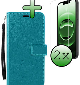 BASEY. BASEY. iPhone 16E Hoesje Bookcase Met 2x Screenprotector - Turquoise