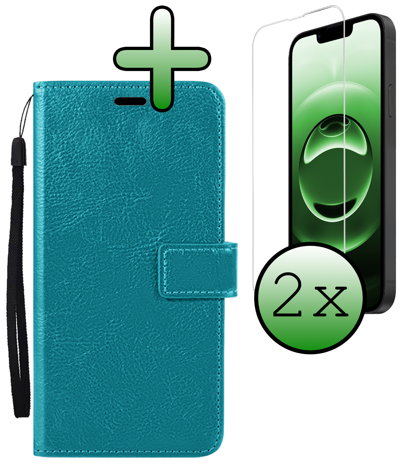 BASEY. BASEY. iPhone 16E Hoesje Bookcase Met 2x Screenprotector - Turquoise