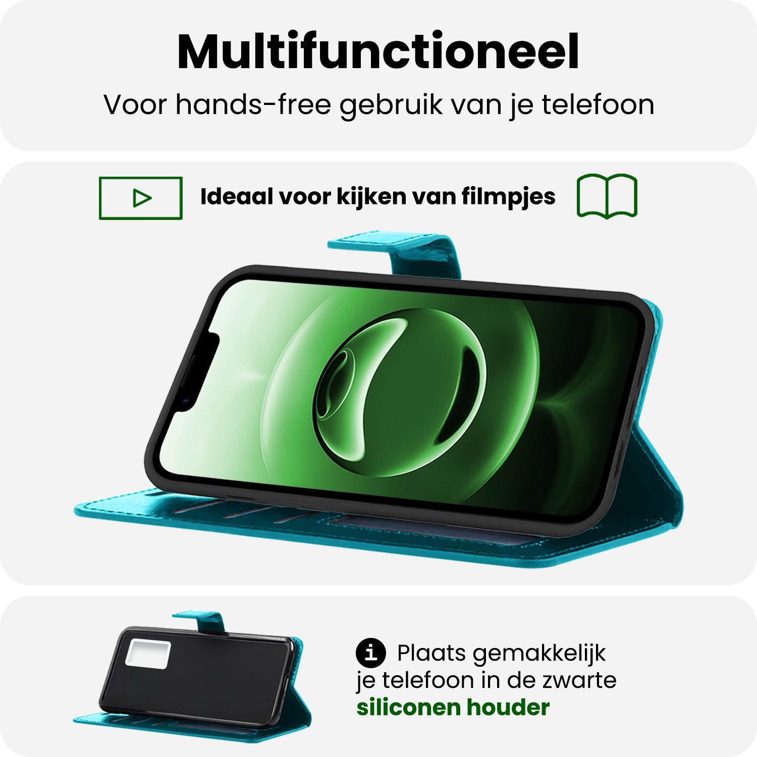 BASEY. BASEY. iPhone 16E Hoesje Bookcase Met 2x Screenprotector - Turquoise