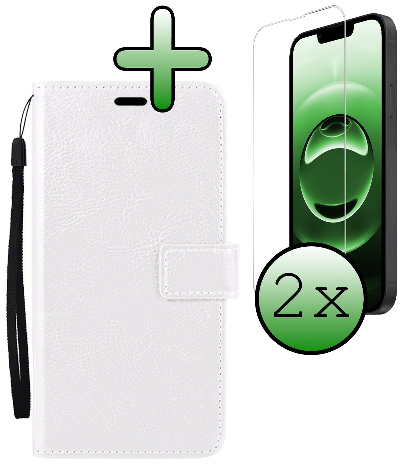 BASEY. BASEY. iPhone 16E Hoesje Bookcase Met 2x Screenprotector - Wit