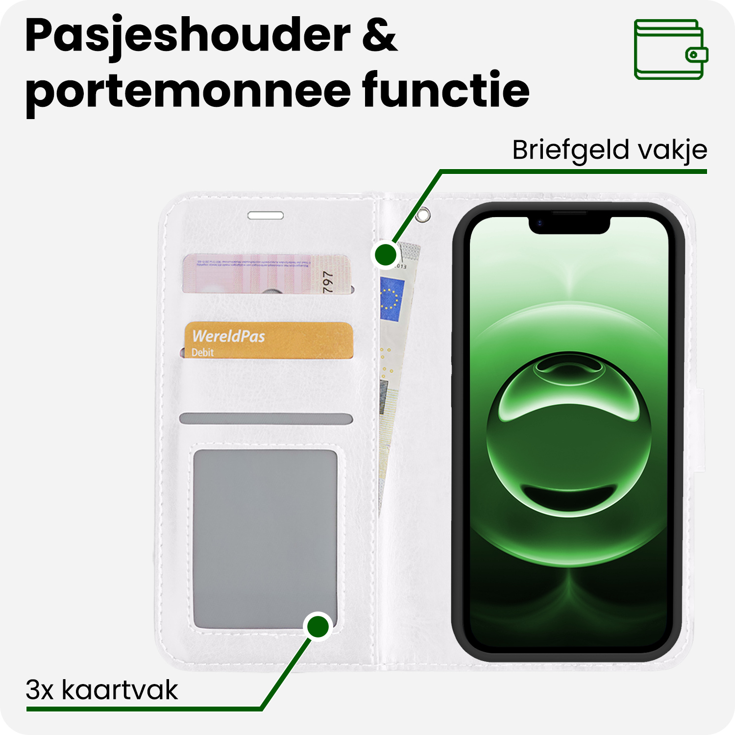 BASEY. BASEY. iPhone 16E Hoesje Bookcase Met 2x Screenprotector - Wit