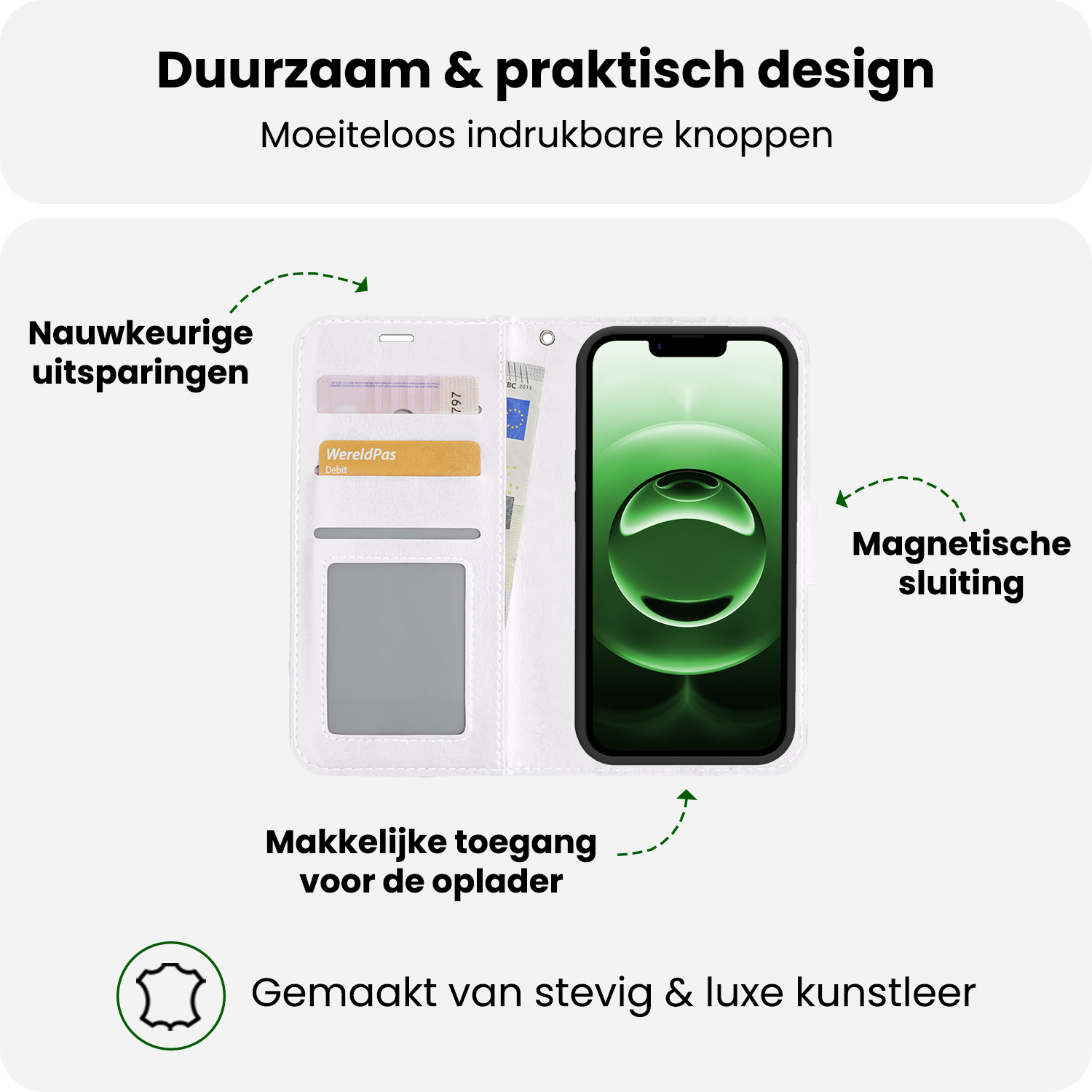 BASEY. BASEY. iPhone 16E Hoesje Bookcase Met 2x Screenprotector - Wit