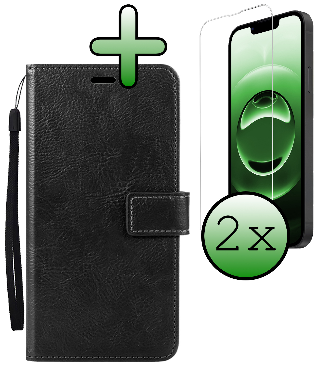 BASEY. BASEY. iPhone 16E Hoesje Bookcase Met 2x Screenprotector - Zwart