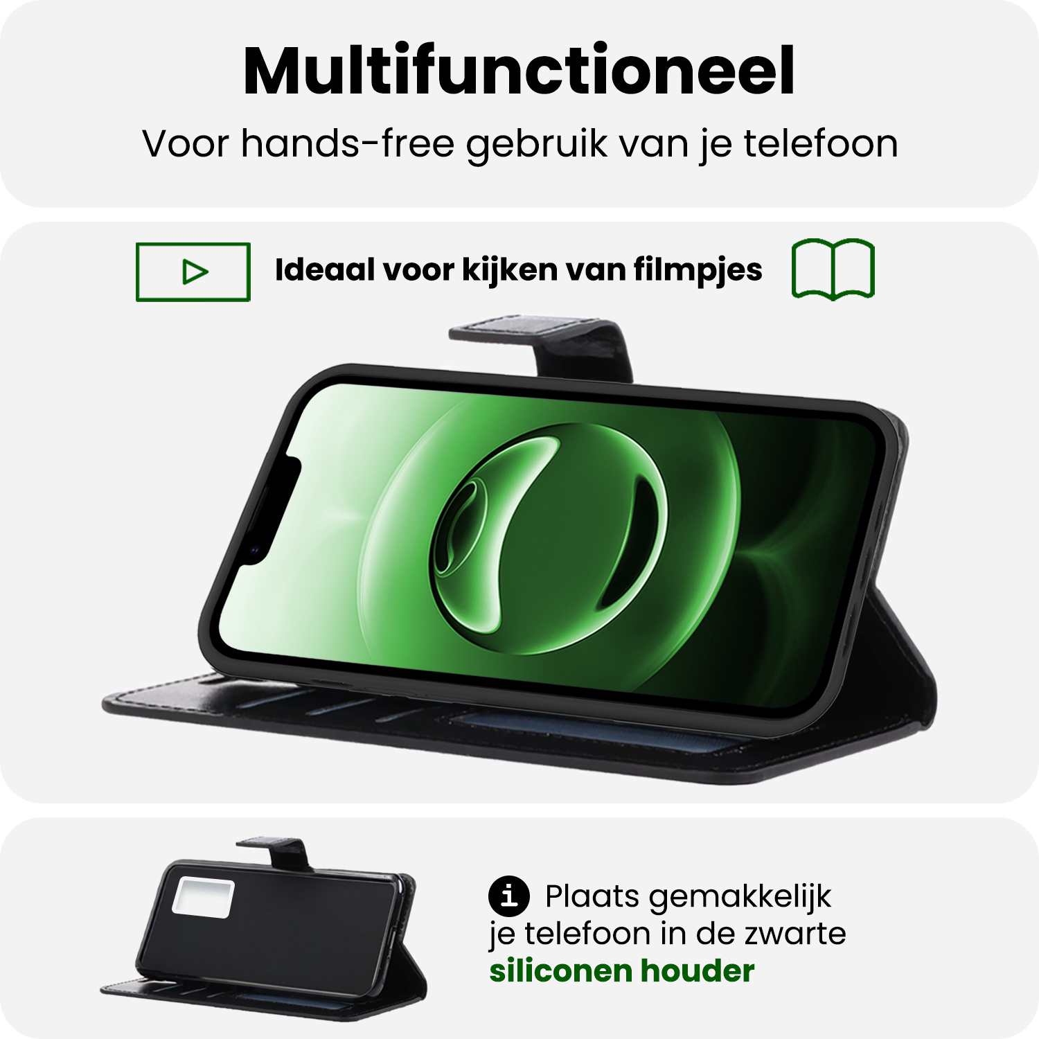 BASEY. BASEY. iPhone 16E Hoesje Bookcase Met 2x Screenprotector - Zwart