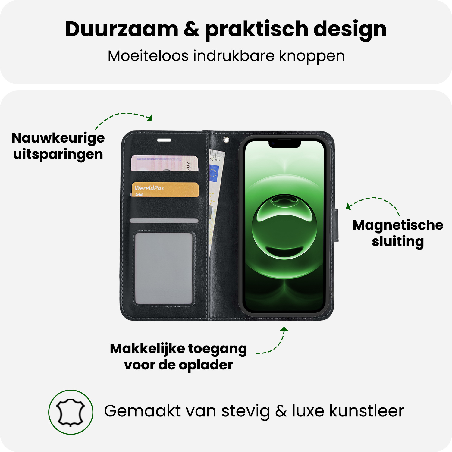 BASEY. BASEY. iPhone 16E Hoesje Bookcase Met 2x Screenprotector - Zwart