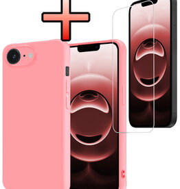 NoXx NoXx iPhone 16E Hoesje Siliconen Met Screenprotector Met Dichte Notch - Lichtroze