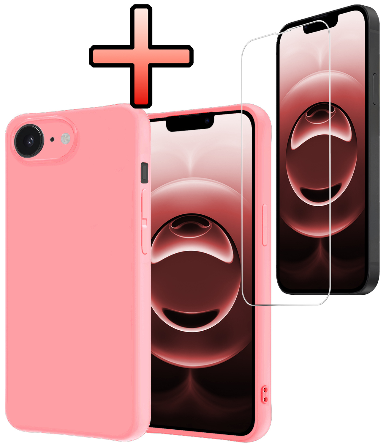 NoXx NoXx iPhone 16E Hoesje Siliconen Met Screenprotector Met Dichte Notch - Lichtroze