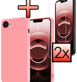 NoXx NoXx iPhone 16E Hoesje Siliconen Met 2x Screenprotector Met Dichte Notch - Lichtroze