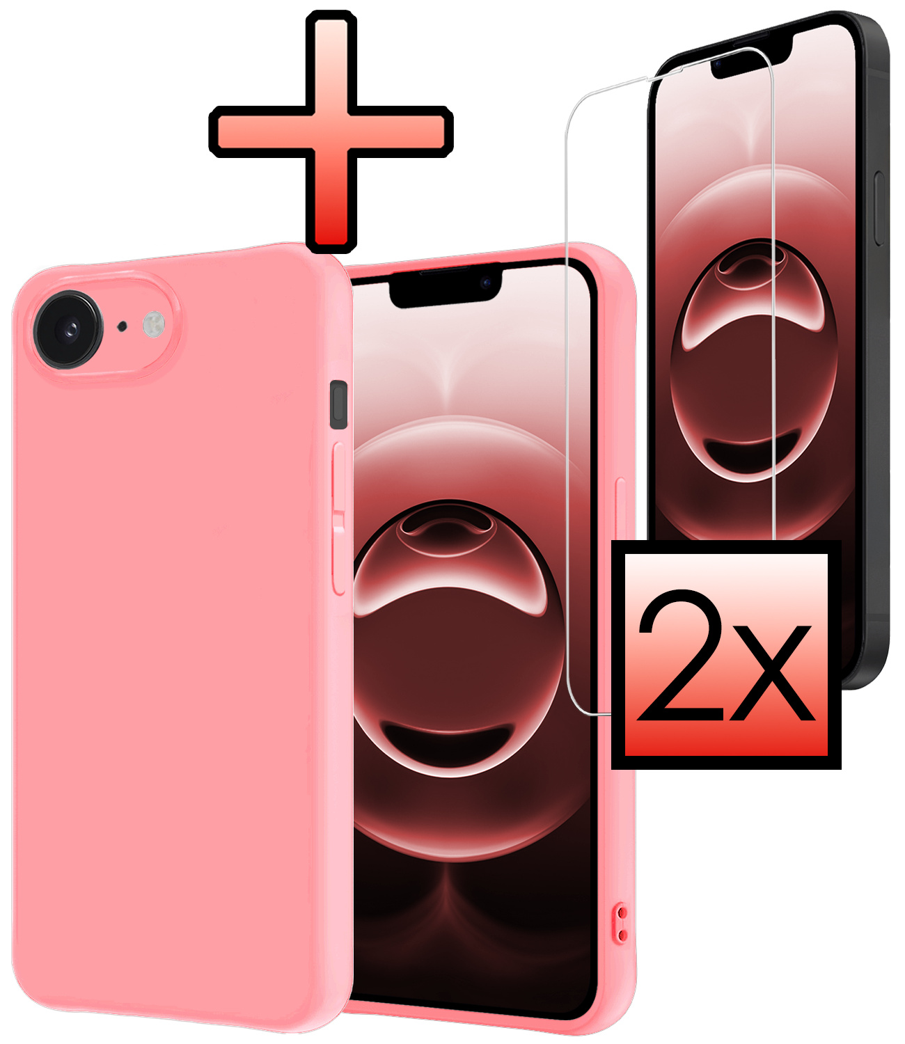 NoXx NoXx iPhone 16E Hoesje Siliconen Met 2x Screenprotector Met Dichte Notch - Lichtroze