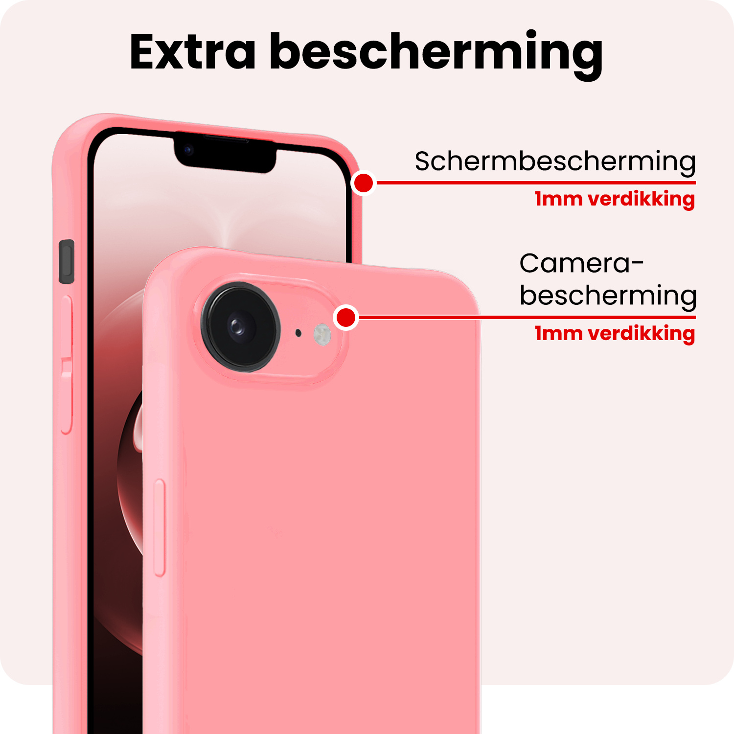 NoXx NoXx iPhone 16E Hoesje Siliconen Met 2x Screenprotector Met Dichte Notch - Lichtroze
