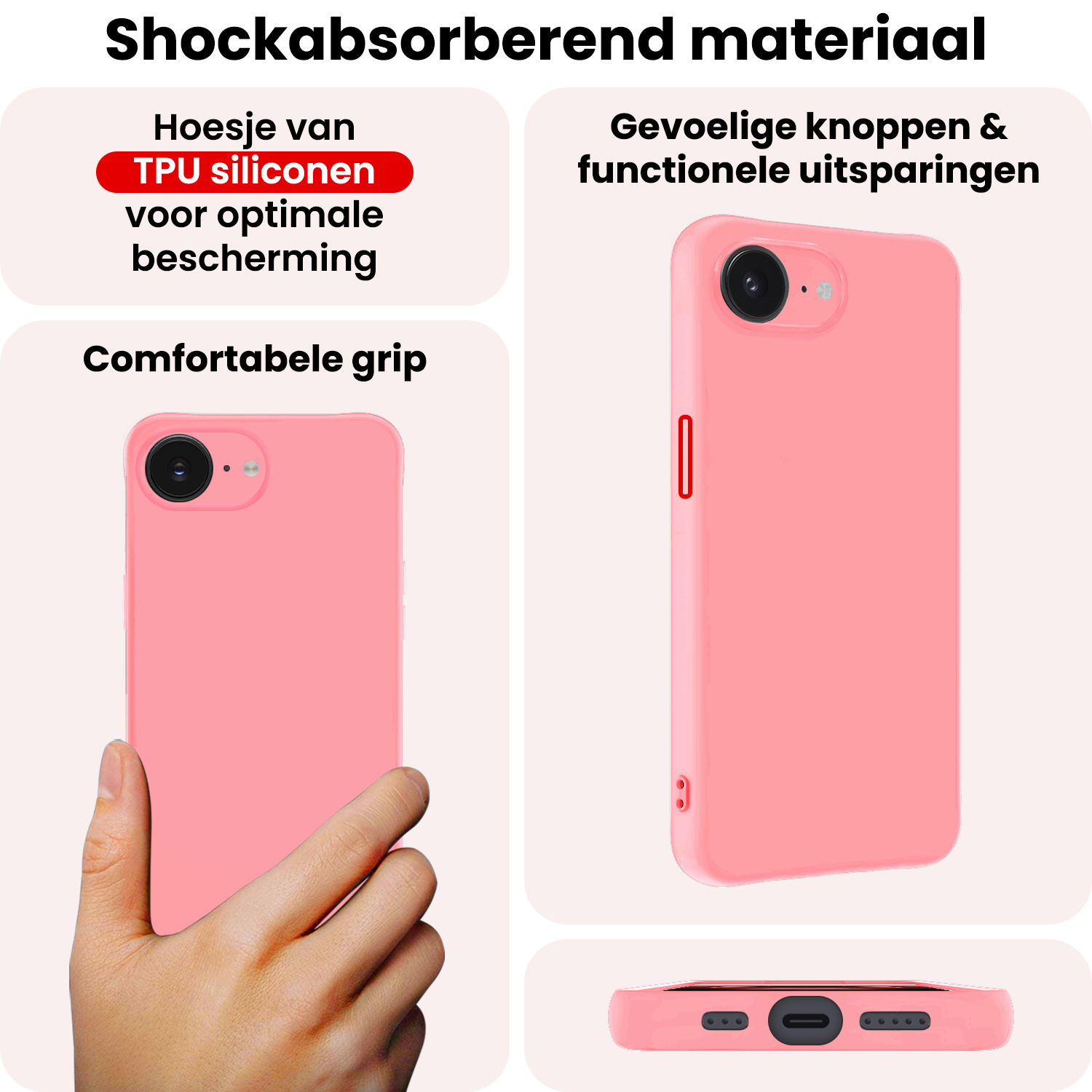 NoXx NoXx iPhone 16E Hoesje Siliconen Met 2x Screenprotector Met Dichte Notch - Lichtroze