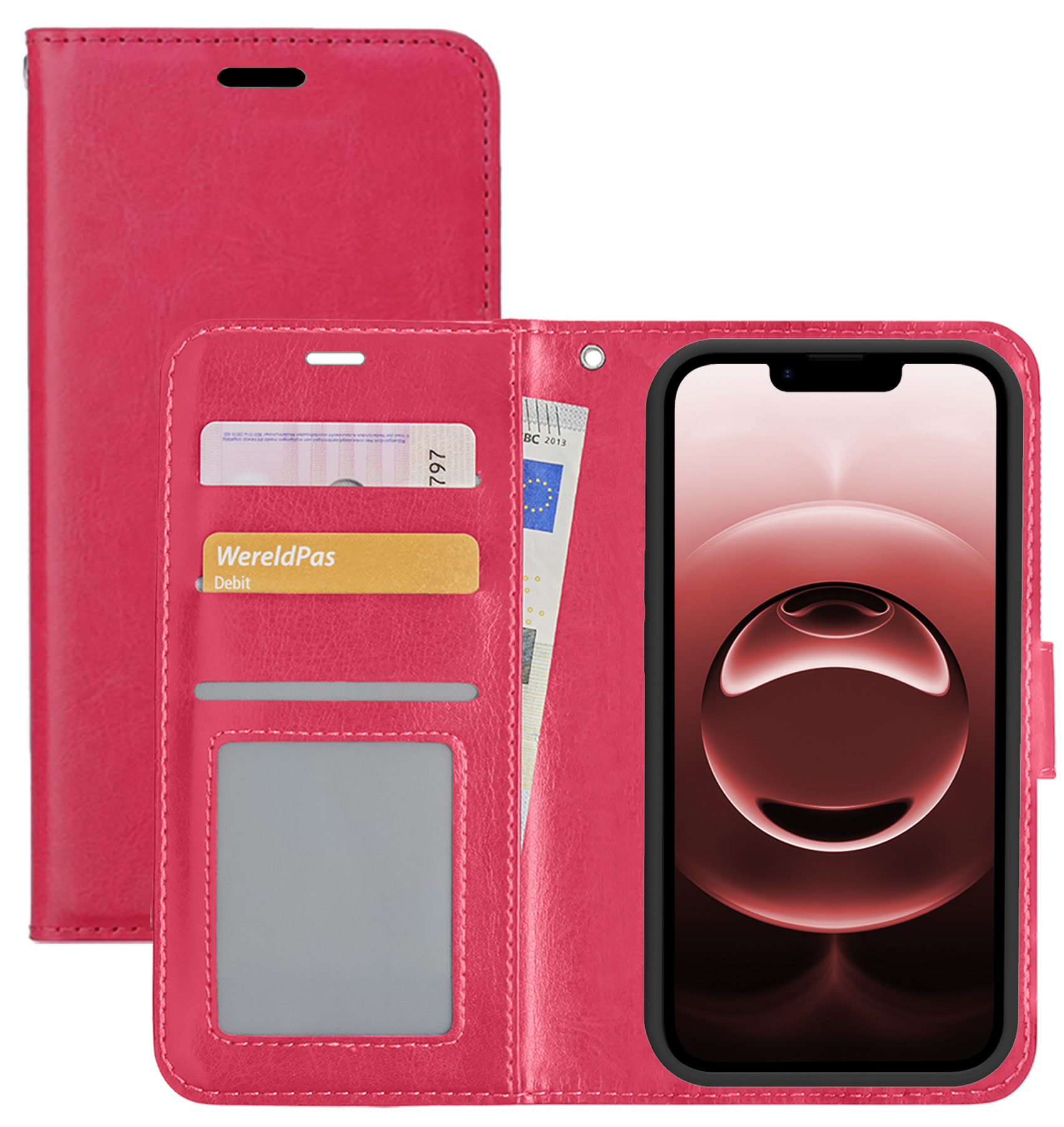 NoXx NoXx iPhone 16E Hoesje Bookcase - Donkerroze