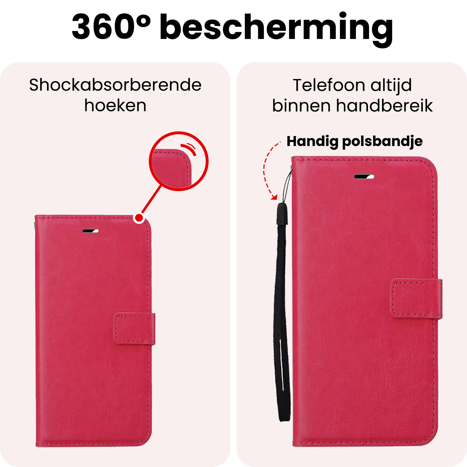 NoXx NoXx iPhone 16E Hoesje Bookcase - Donkerroze
