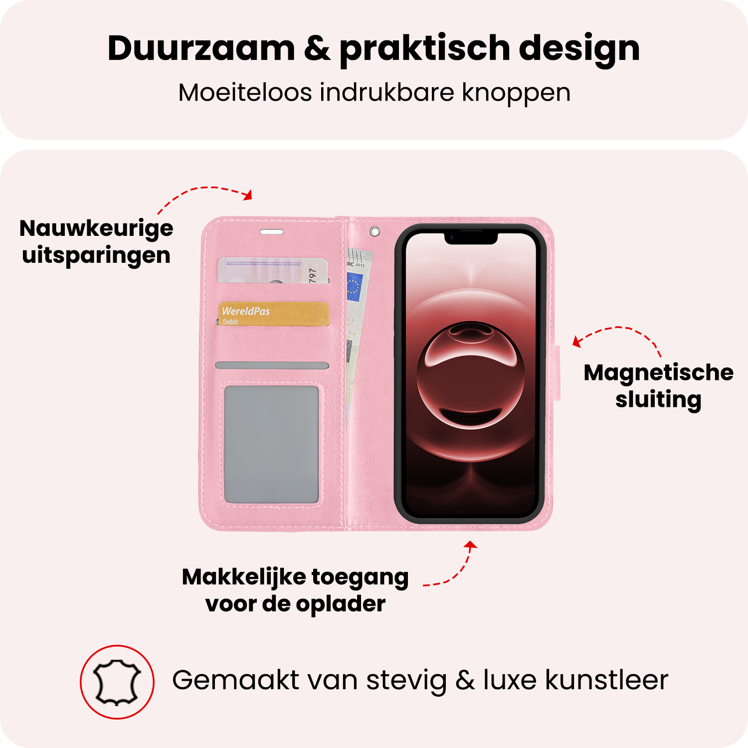 NoXx NoXx iPhone 16E Hoesje Bookcase - Lichtroze
