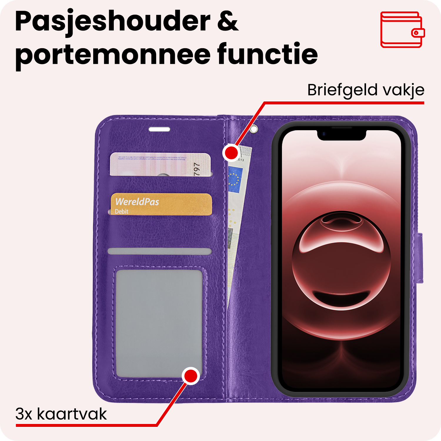 NoXx NoXx iPhone 16E Hoesje Bookcase - Paars