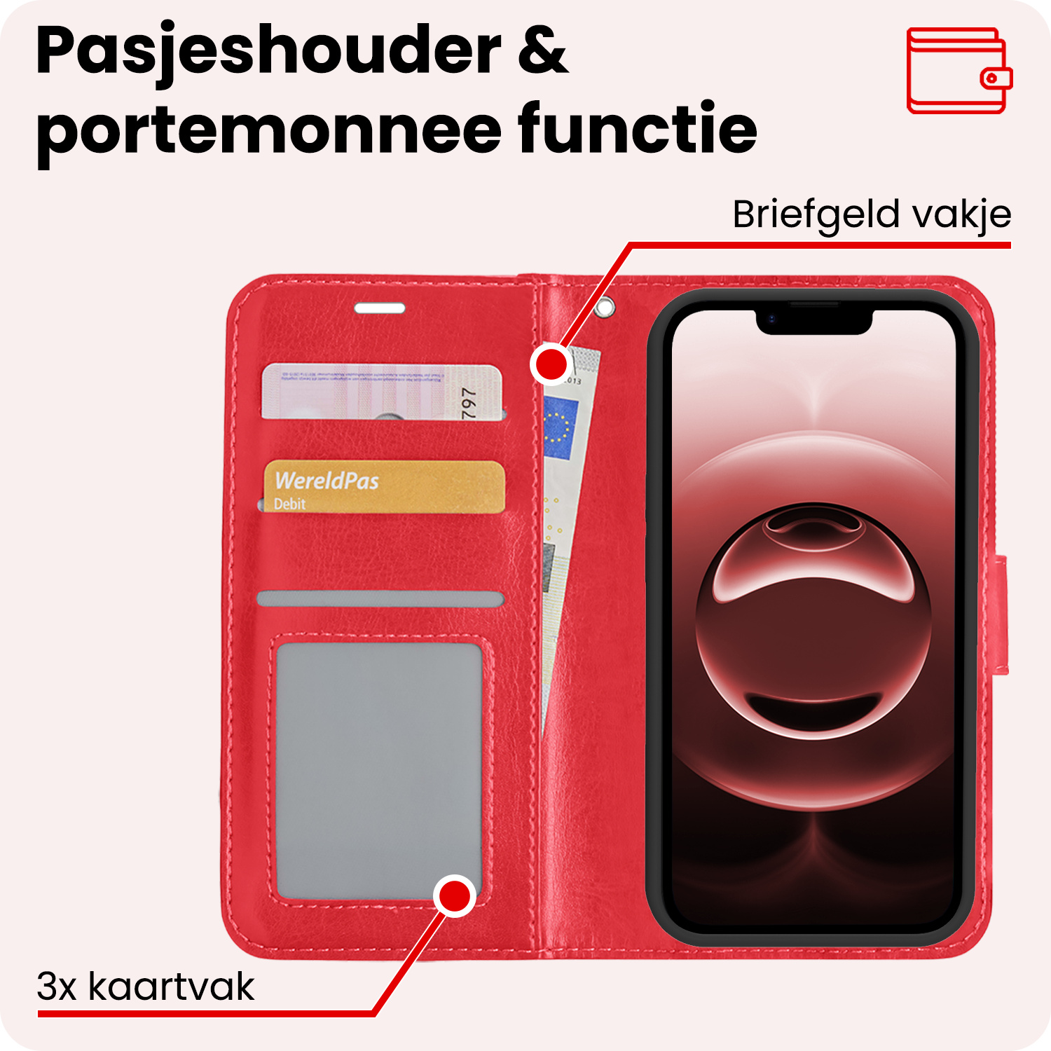 NoXx NoXx iPhone 16E Hoesje Bookcase - Rood