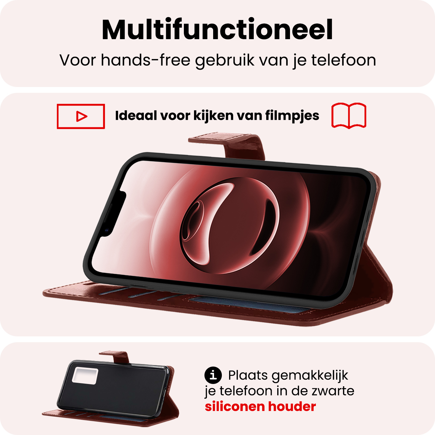 NoXx NoXx iPhone 16E Hoesje Bookcase Met Screenprotector - Bruin