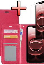NoXx NoXx iPhone 16E Hoesje Bookcase Met Screenprotector - Donkerroze